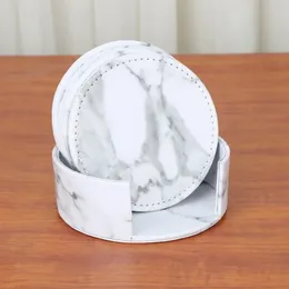 Marble Coffee Cup Zestaw Coaster z moczarami Zakrętnik okrągły skórzana kubek herbaty podkładka stołowa stołowa podkładki do baru