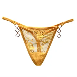 Design de cadeia de metal design de malha transparente confortável cintura baixa mulher galhe triangle calça curta calcinha lady calcinha calcinha