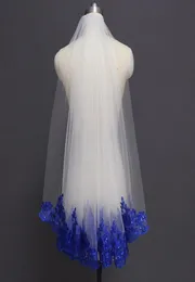 VEILOS BRIDAIS AZUL AZUL REAL LACA LACE BRANCO VÉLIO DE IVORO DE UMA CAMADA CASAMENTO DE BRIL