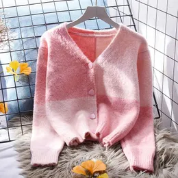 Malha feminina feminina feminina de peito de peito de peito doce Cardigan Jaqueta V Long-deco