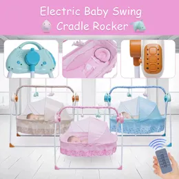 3 Colors Bluetooth Electric Auto Swing Bed Baby Cradle Safe Crib Infant Rocker W/ MP3 Music Soothing Artifact Bassinet 240506