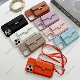 Solid Color Lychee Mönster Design Sling Bracket Card Bag iPhone fodral för Apple 15 Promax 11 12 13 14 Pro Max X XS XSmax XR 7 8 Plus Luxury Faux Leather Designer 058