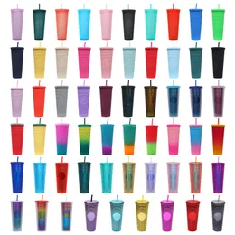 Multi Colored travel 24oz Durian Straw Blank Acrylic Tumblers Waffle grid disco venti Reusable cold cups matte Studded Tumbler with lid and straw