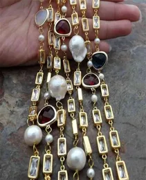 Y ying 70quotfreshwater kultivierte weiße keshi pearl kubische Zirkonia -Pave Gold Farbkette Langes Halsketten3982582