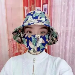 Basker utomhusblomma mönster anti-uv solskyddsmedel hatt mode damm mask skyddar nackkvinnor män fiskare te plockning cap 2024