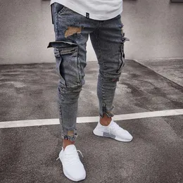 Jeans elastici elastico jeans tasca laterale da uomo lavarsi ultra sottili in jeans pantaloni jeans pantaloni sportivi pantaloni hip hop jogging 240508