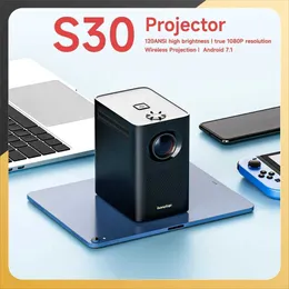 Proiettori S30 Android 7.1 Mini proiettore 1280 * 720p Proiettore home theater proiettore WiFi Android WiFi 2GB 16GB Proiettore portatile J240509