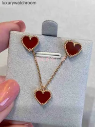 Vancleff High End Jewelry Necklace for Womens v Gold Red Love Necklace Women 925 Silver Plated 18K 로즈 골드 하트 팔찌 작은 빨간 심장 빨강 마석 1 : 1 로고