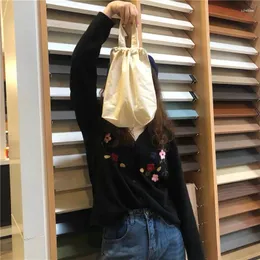 أكياس التسوق كوريا إنس حقيبة يد كارتون كارتون دب دلو كيس بسيطة رقيقة القطن قطعة قماش صغيرة الرباط صغير السفر لفتاة