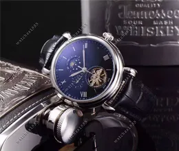 뜨거운 투르 빌론 시계 남자의 영원한 캘린더 달달 위상 자동 기계식 블랙 다이얼 스컬 시계 남자 시계 42mm