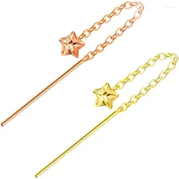Dangle Earrings Genuine 18K Gold Stars Earrigns Line For Women Fine Jewelry AU750 Rose Yellow Tassel Drop Birthday Gift
