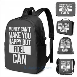Рюкзак графический принт fidel name money не может сделать вас счастливыми, но может подарить USB -зарядку мужчина школьное путешествие сумка для ноутбука