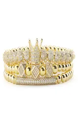 3pcsset Роскошные золотые бусины Royal King Crown Conting Cid Charm Cz Ball Bracelet Мужские модные браслеты Bangles for Men Jewelry2827459