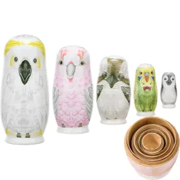 Miniatures 5 pezzi russo Matryoshka personalità creativa artigianato dipinti dipinti in legno Matryoshka Animal Owl Series Bolls Toy Toy Home Decor