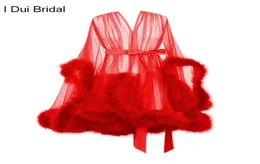 Robe de penas curtas com roupão de marabou edgings Bridal Boudoir Sheer Robe Tulle Illusion Birthday Feather Robe Costumelj20085764408