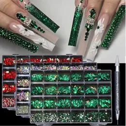 24 GRID Luxury Rhinestone Nail Art Jewelry Set Glass Crystals Box Cristales Original 3D Flat Shaped Gems 240509