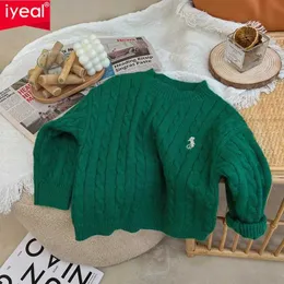 Sets IYEAL Spring and Autumn Childrens Sweater Boy Girls Treasure Knitted Vintage Zipper Lagrange Jacket Loose Cotton Top Q240508