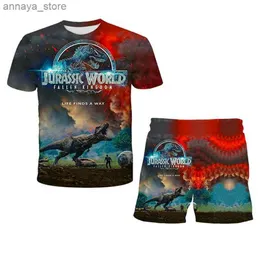 Clothing Sets New Summer Baby Jurassic Park 3 Dinosaur Clothing Set Childrens Boys and Girls Tshirt Shorts 2PCS Set Childrens Clothing Childrens Athletic Clot