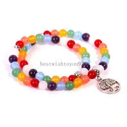 Yoga Chakra Healing Gemstone Lapis 6MM Bead Double Layer Bracelet Tree of Life Charm Natural Stone Stretch Bracelets Women Fashion Jewelry