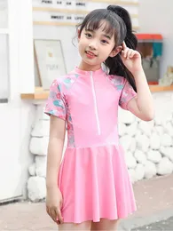 Women's Swimwear Solid Color Skirt Style Children's Swimsuit For Girls 5-16 Year Old Korean Version Two Piece Swimming Seaside Play