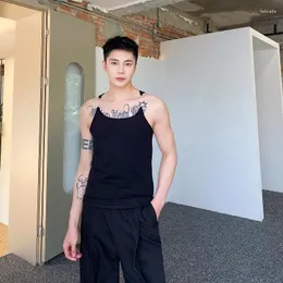 Men's Tank Tops 2024 Summer Korean Style Personalized Invisible Straps Design For Men Casual Slim Elastic Tight M-XL