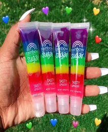 Rainbow Sugar Tasty Lipgloss transparent doftande klara fruktläppar Gloss Balm Liquid Lipstick Moisturizing Plumper Lip Oil2833011
