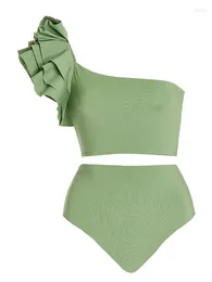 Blume One Schulter Bikini Set Green Monokini Feste Farbe Mode Split Badeanzug Playa Mujer Badezimmer Ausgang sexy 2 Stück 2024