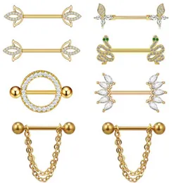 Nippelringar Rostfritt stål Guld Snake Nippel Piercing Set Butterfly Nipple Ring Bulk Heart Nipple Piercing Jewerlry Pack Piercing Pezon Lot Y240510