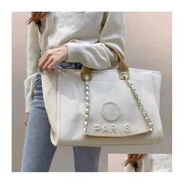 Torby wieczorowe The Tote Luxury Designer Duże torebki Grand Shop Bolso 10a Wysokiej jakości CC Pearls Canvas Cowboy Shoder Women Fashion Dh82N