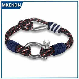 Charm Bracelets Mkendn New Fashion Sport Camping Parachute Navy Blue Cord Männer Frauen Nautische Überlebenseil -Kette Armband Sommerstil Y240510