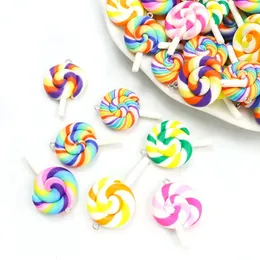 Büyük renkli spiral lolipop reçine takılar 5pcs DIY kızlar için sevimli gökkuşağı şeker kolyeler