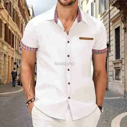 Męskie koszule Plus Polos 2024 NOWOŚĆ Summer Mody Men's Checkered Business Slim Fit Fit Casual Shirt Short Shirt Shirt Plus Tees