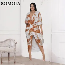 SOMOIA XL4XL PLUS STORLIG KVINNA KLÄDER Fashionabla tie Dye Print Slim Fit Elegant Vneck Evening Dress Partihandel Drop 240422