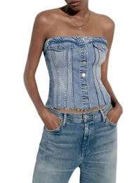 Frauen S Denim Weste ärmelloses Vneck geschnittene Tanktops -Knopf -Up Jean Vintage Crop Jackets Streetwear 240506