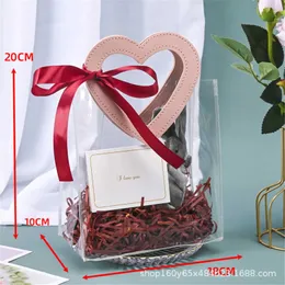 3pcs هدية التفاف القلب المحمولة الشفافة PVC حمل حقيبة الزفاف حلوى حقيبة هدايا