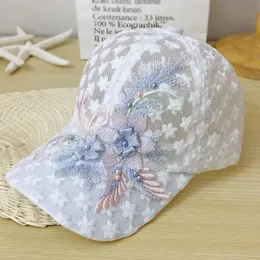 레이스 가벼운 통기성 자수 야구 모자 여성 여름 조절 가능한 캐주얼 모자 힙합 스트리트웨어 숙녀 선 모자 헛 240506