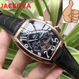 Geneva Luxus Leder Band Tourbillon Mechanical Men Watch Dropshipping Day Date Skeleton Automatische Männer Uhren Geschenke 245H