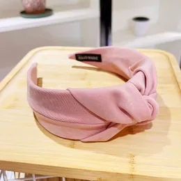 Solid color wide edge fabric hairband new cross knot headband simple and elegant hairpin women