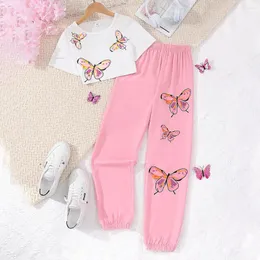 Kleidungssets Teenager 2 PCs Set Kids Girl Graphic Top Pant 8 9 10 11 12 Y Sommer koreanischer Stil Fashion Casual Birthday Butterfly Kinder Anzug Anzug