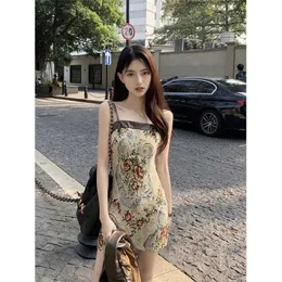 Basic Casual Dresses MEXZT Y2K Vintage Floral Mini Dress Women Strtwear Spaghetti Strap Print A Line Dresses Summer Korean Slim Sundress Vestidos Y240509