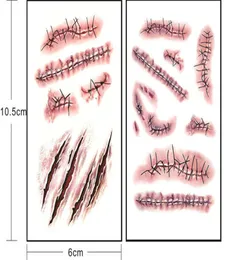 Adesivos de tatuagem simulação brank scratch ferida no sangue tatuagens tatuagens de cosplay à prova d'água Ferida de zumbis para mulheres Halloween PA8988791