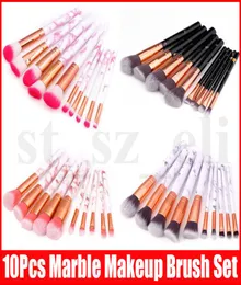 New 10pcsset Marble Makeup Brushes Sets Blush Powder Eyebrow Eyeliner makeup brush set Foundation make up brushes9548036