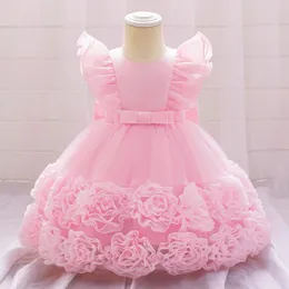 Девушка платья розовые цветочные вечеринки по случаю дня рождения для маленьких девочек малыш Bow Fantash