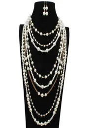 Elegante hochwertige künstliche Perlen -Lange Halskette Multilayer Halskette weibliche Accessoires für Braut Mode 229T1242930