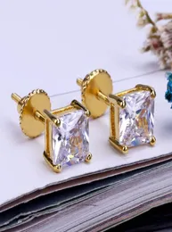 Moda 18K Gold Hiphop Icened Cz Cubic Zircon Square Stud Brincos 04 06 08 cm Presentes para homens Earring de diamante completo Rappe8429499