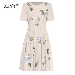 فساتين الحفلات Zjyt Runway Summer 2024 Fashion Floral Embroidery Women's Dress Short Servidos vestidos nasual aline knee lene