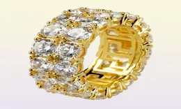 712 Neues Gold Silber Farbfarben plattiert Mikro gepflastert 2 Reihenkette Zirkon Hip -Hop -Finger -Ringe für Männer Frauen4683461