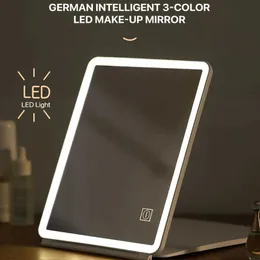 コンパクトミラーインテリジェント折りたたみ式LEDメイクアップミラータッチスクリーン180度回転USB充電ブラケットQ240509