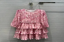 European popular logo spring 2021 new sweet pink watercolor dyed bubble midsleeve chiffon cake dress lady8502321