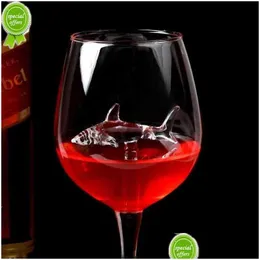 Bicchieri di vino nuovo design Calice Whisky Dinner di bicchiere decorato Crystal fatti a mano per consegna di goccia di vino da squalo incorporato da festa DH8Q6